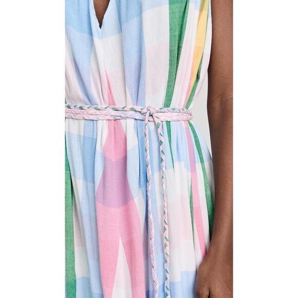 New Mille Marilyn Belted Sleeveless Cotton Midi Dress in Pastel Colors Plaid L - Picture 5 of 14
